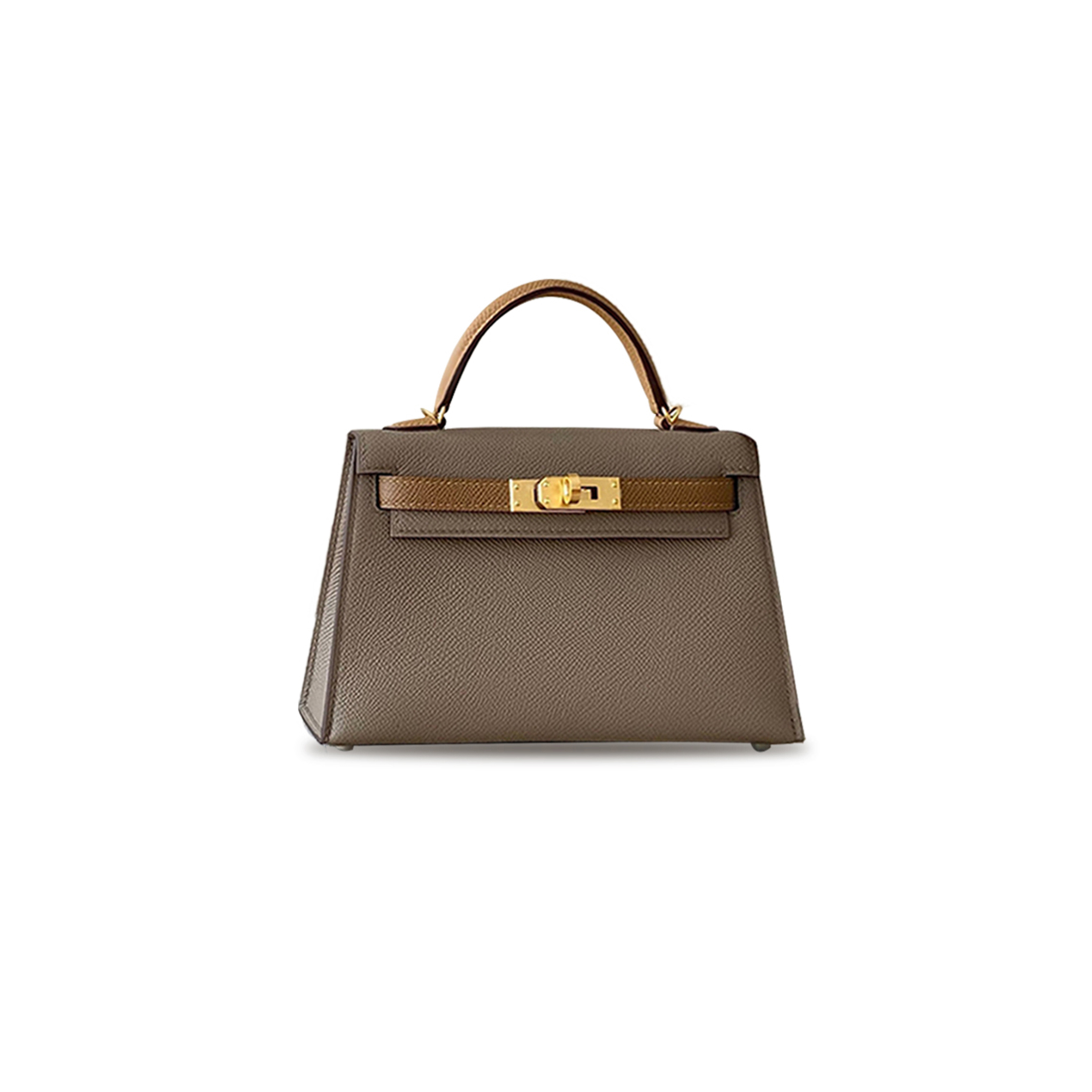 HERMÈS MASTER MINI KELLY II EPSOM THREE-COLOR ELEPHANT GRAY AND BISCUIT COLOR CHESTNUT COLOR (19*12*5.5cm) 